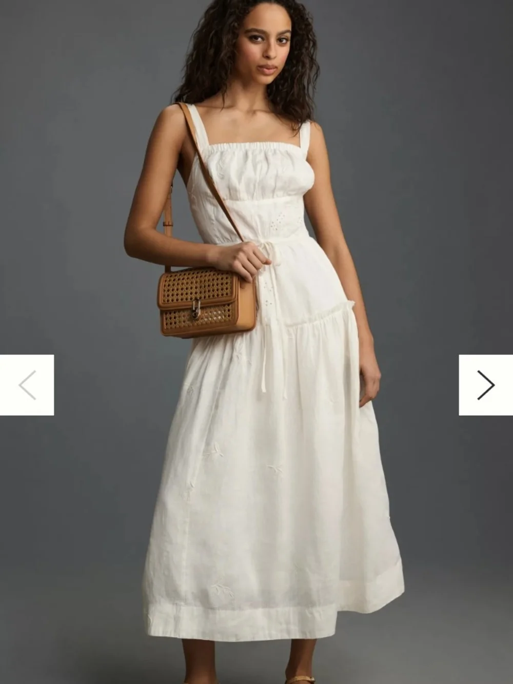 Anthropologie White Linen Square-Neck Midii Dress - Picture 1 of 10